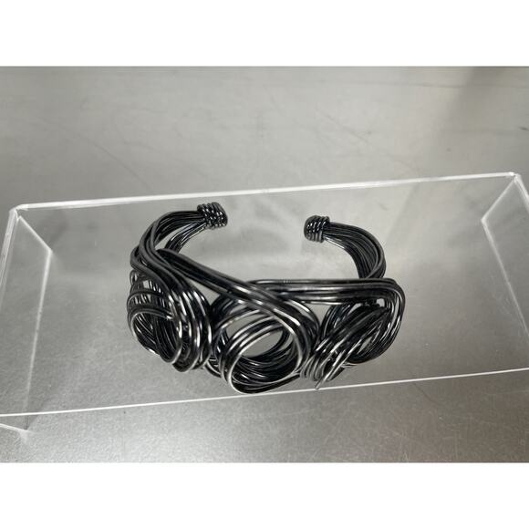 Black Wire Swirl Cuff Bracelet Wire wrapped Statement Cuff - Picture 1 of 5